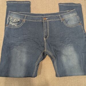 Plus Size Women’s Blue Denim-Look Skinny Stretch Pants Soft Lightweight XXXXXL